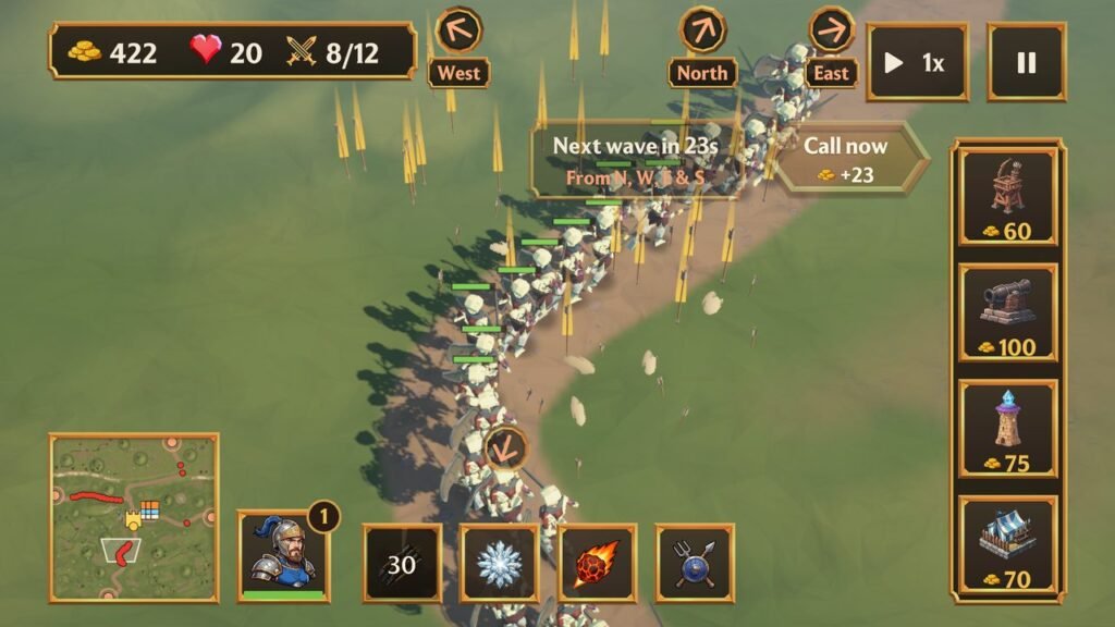 Arrows rain down on a pack of goblins on the misty downs